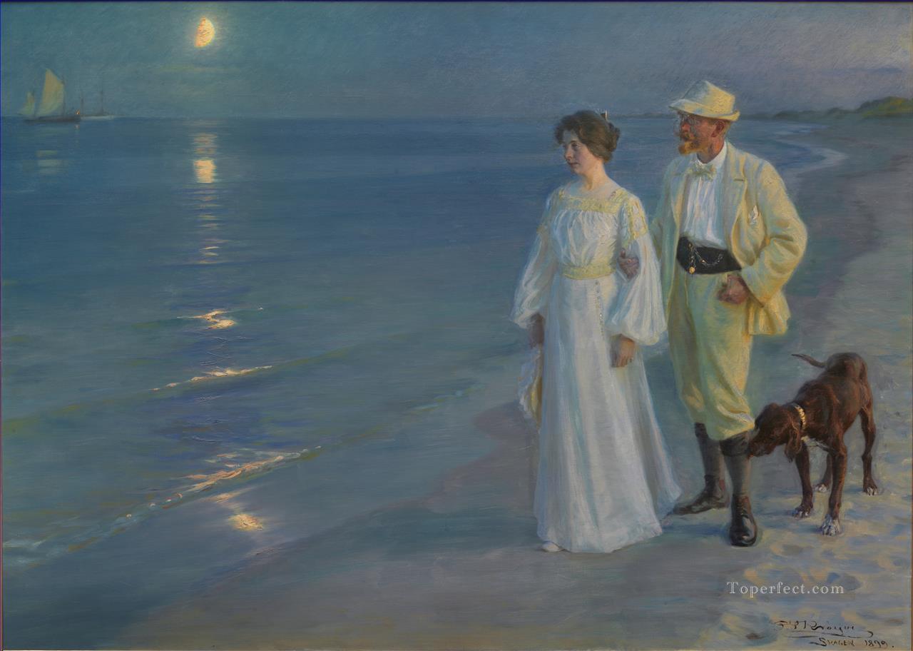 Sommeraften ved Skagens strand Kunstneren y hans hustru Peder Severin Kroyer Pintura al óleo